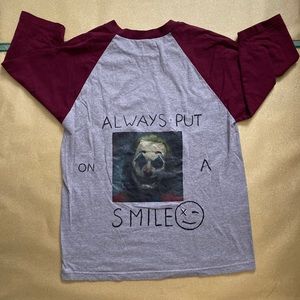 Handmade JOKER Graphic Half-Sleeve Gray & Burgundy Tee